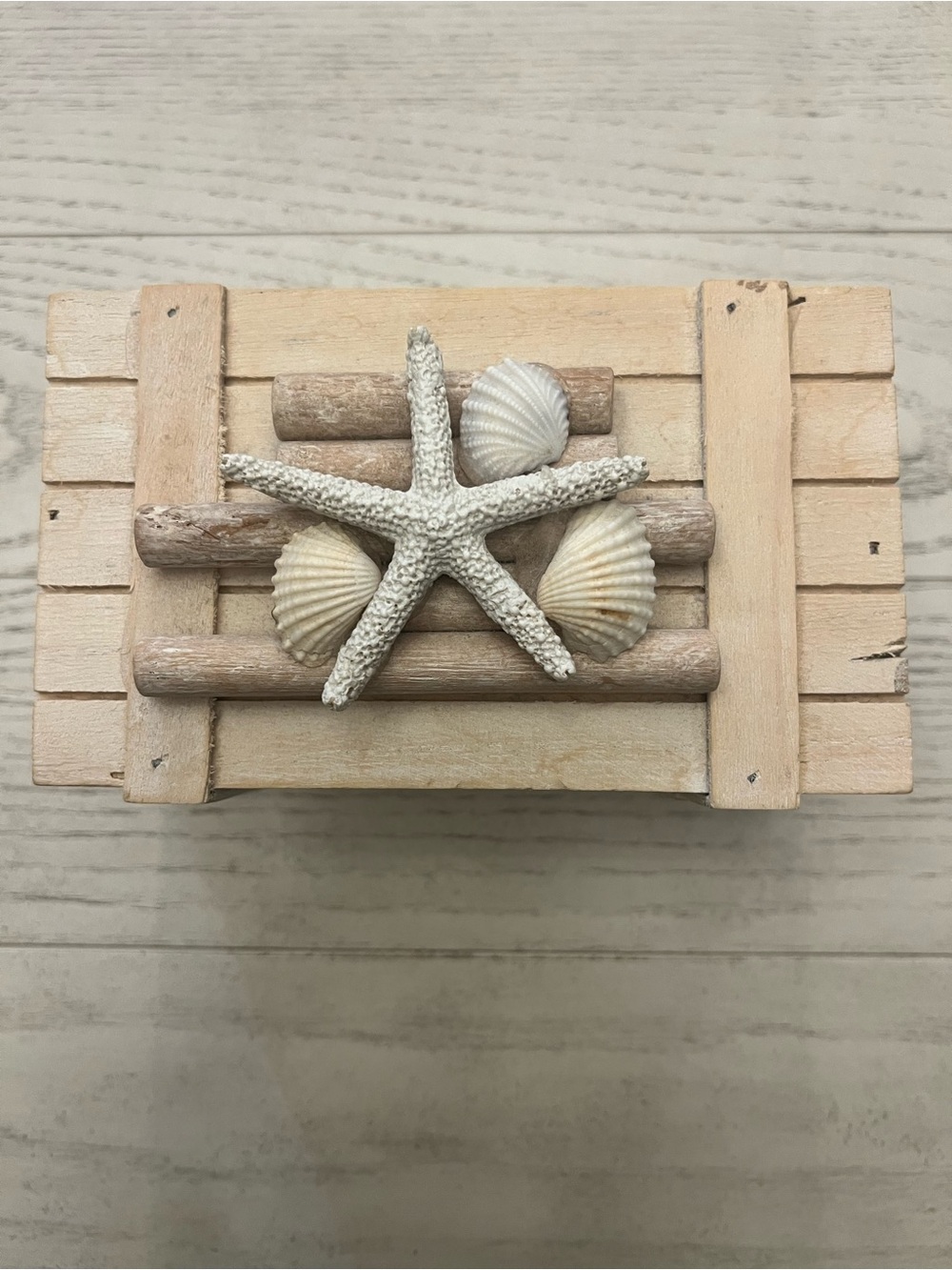 Handmade Beach Shell & Starfish Decorative Box - Neutral Tones